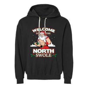 North Swole Santa Claus Weight Lifting Christmas Gym Workout Gift Garment-Dyed Fleece Hoodie