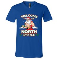 North Swole Santa Claus Weight Lifting Christmas Gym Workout Gift V-Neck T-Shirt