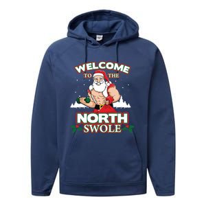 North Swole Santa Claus Weight Lifting Christmas Gym Workout Gift Performance Fleece Hoodie