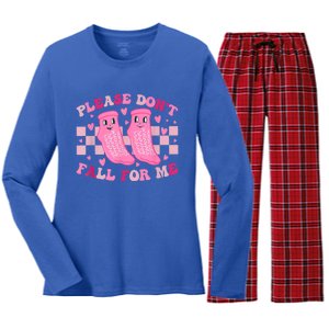 Non Slip Socks Please DonT Fall For Me Medical Nurse Gift Women's Long Sleeve Flannel Pajama Set 