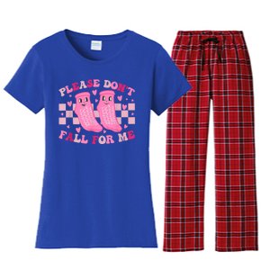 Non Slip Socks Please DonT Fall For Me Medical Nurse Gift Women's Flannel Pajama Set