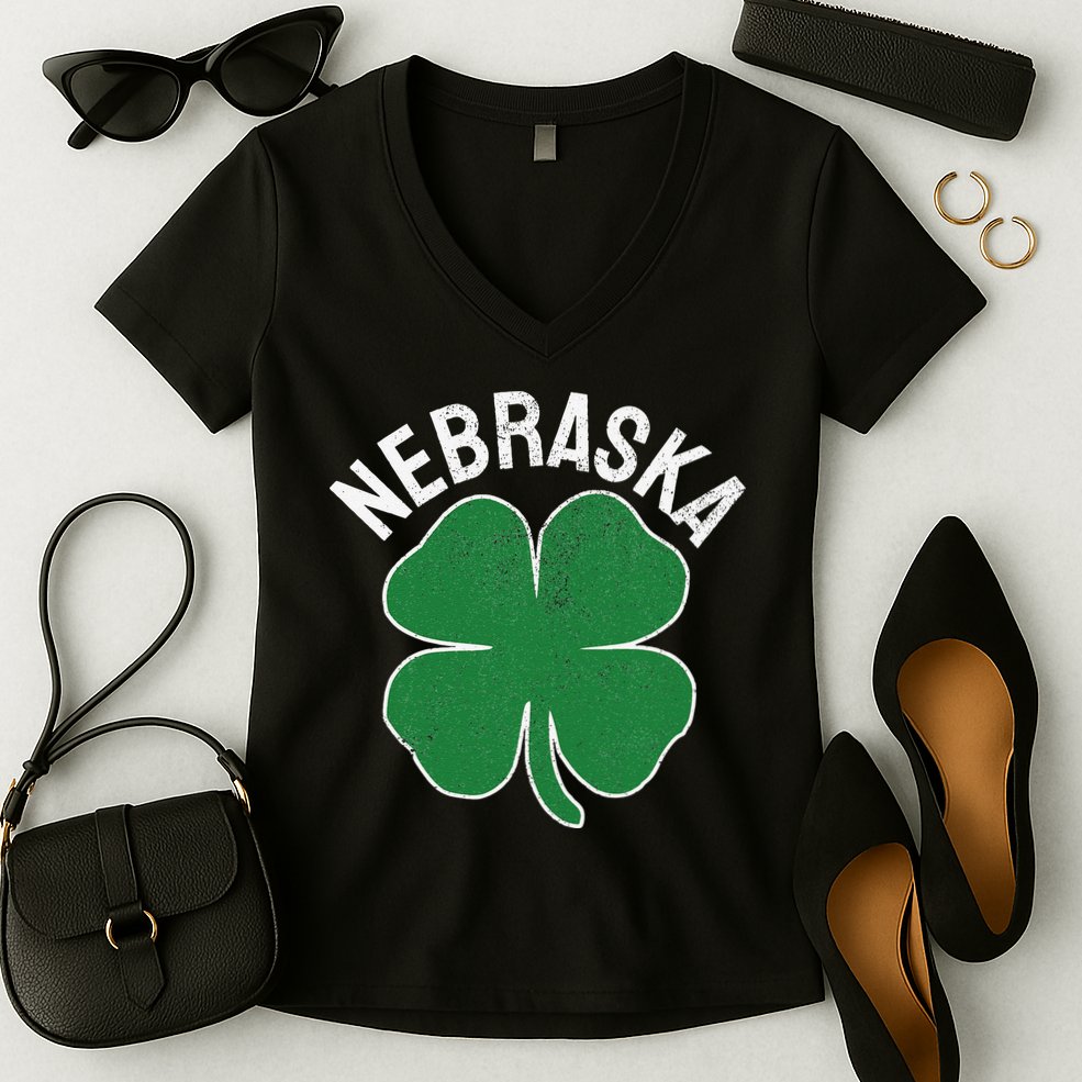 Nebraska Shamrock St. Patrick's Day Saint Paddy's Irish Women's V-Neck T-Shirt