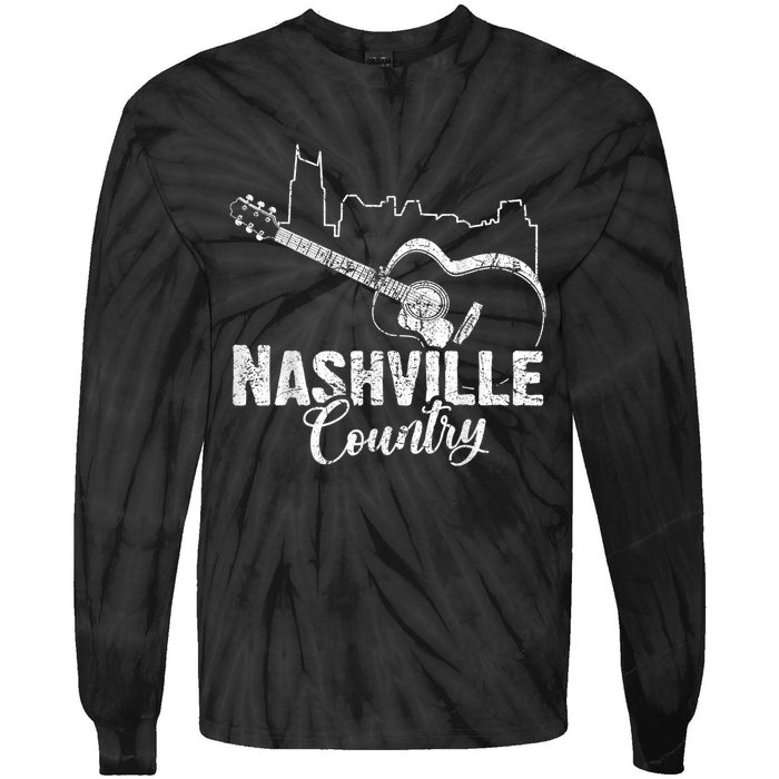 Nashville Skyline Tennessee Country Music Guitar Player Tie-Dye Long Sleeve Shirt