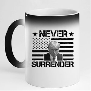 Never Surrender Trump American Flag 11oz Black Color Changing Mug