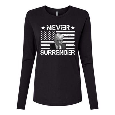 Never Surrender Trump American Flag Womens Cotton Relaxed Long Sleeve T-Shirt