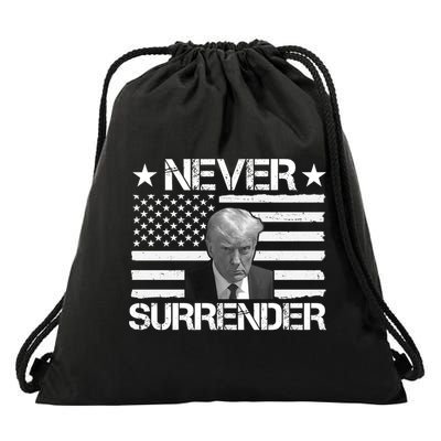 Never Surrender Trump American Flag Drawstring Bag