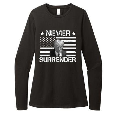 Never Surrender Trump American Flag Womens CVC Long Sleeve Shirt