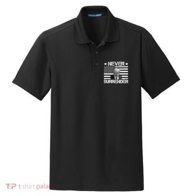 Never Surrender Trump American Flag Dry Zone Grid Polo