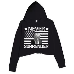 Never Surrender Trump American Flag Crop Fleece Hoodie