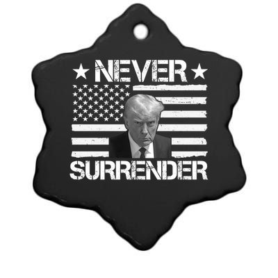 Never Surrender Trump American Flag Ceramic Star Ornament