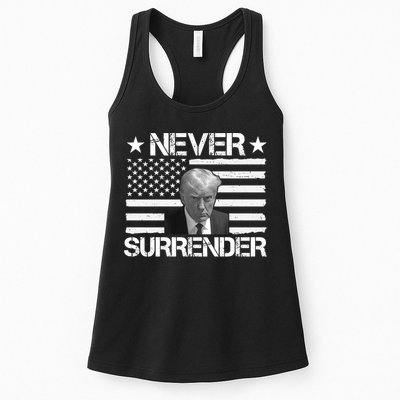 Never Surrender Trump American Flag Womens Tank Top