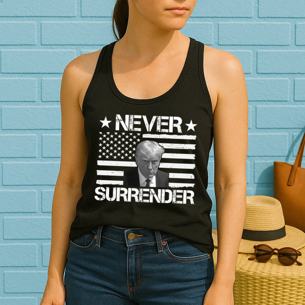 Never Surrender Trump American Flag Womens Tank Top