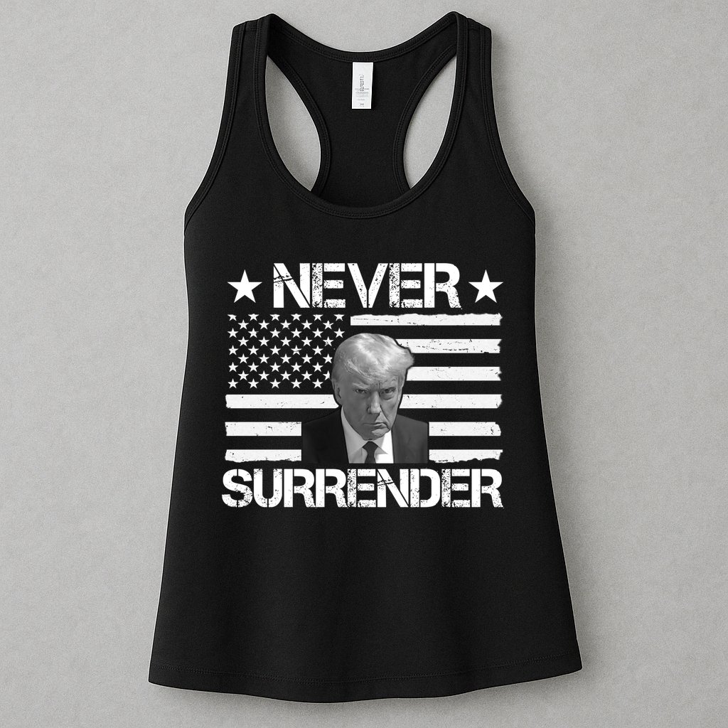 Never Surrender Trump American Flag Womens Tank Top