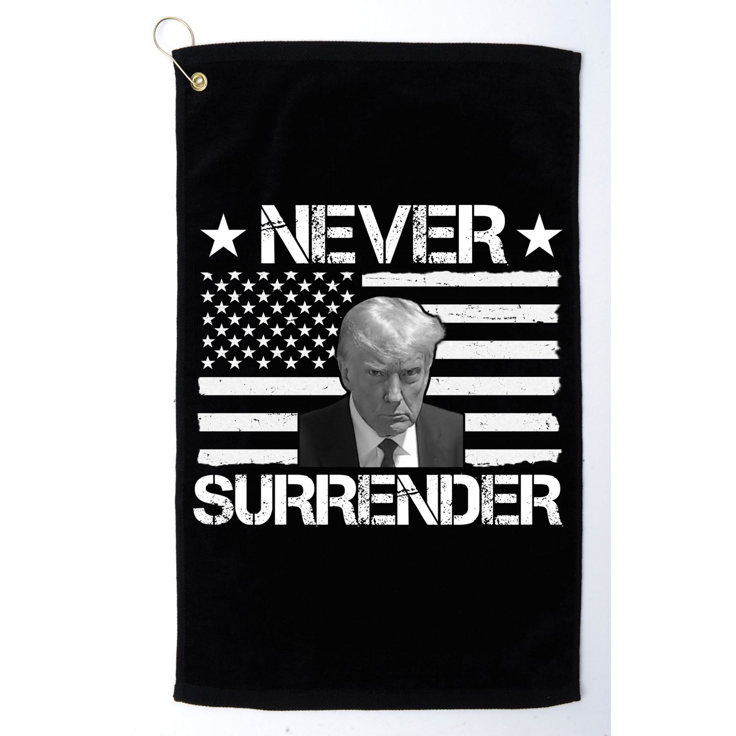 Never Surrender Trump American Flag Golf Towel