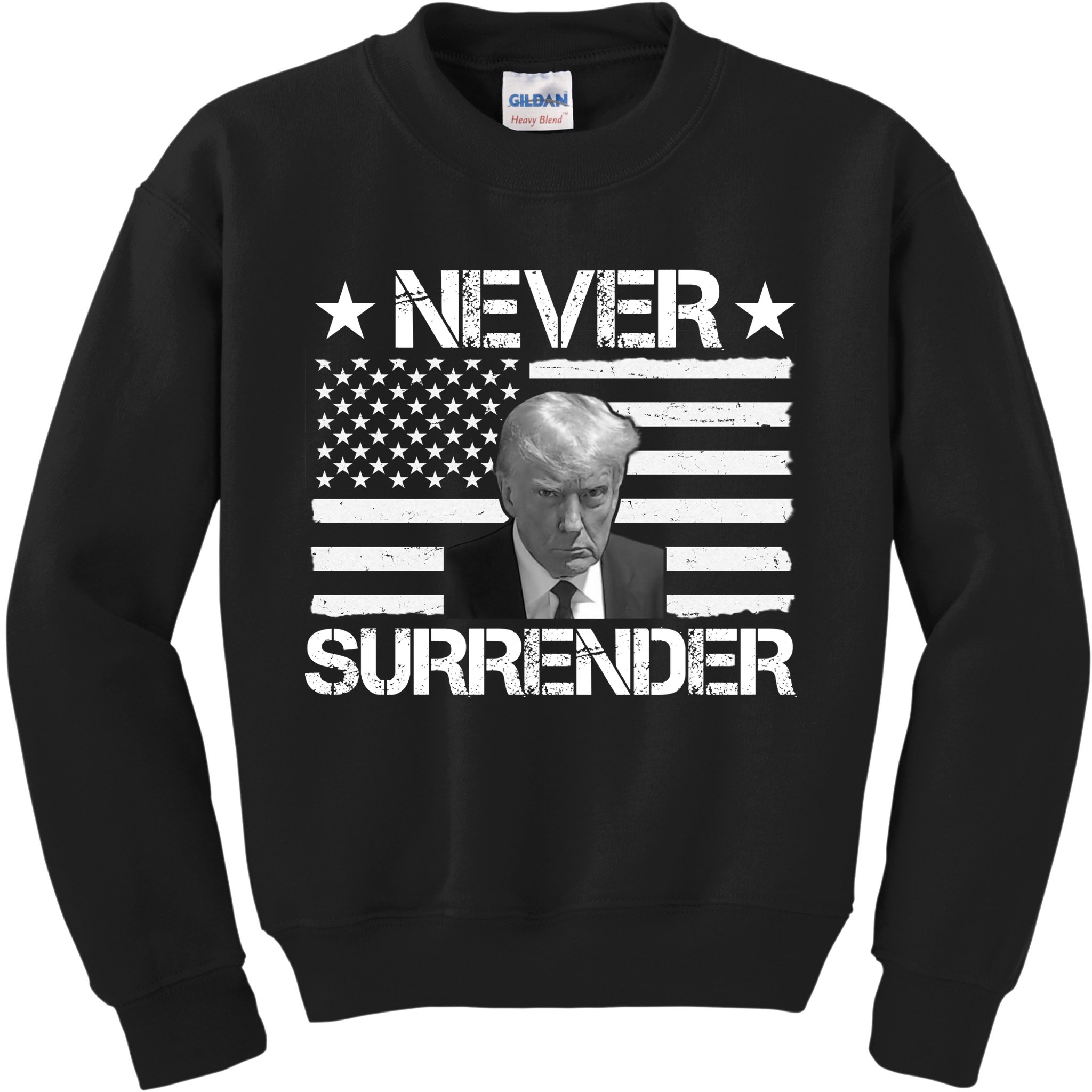 Never Surrender Trump American Flag Kids Sweatshirt
