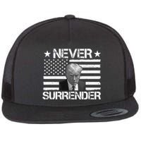 Never Surrender Trump American Flag Flat Bill Trucker Hat