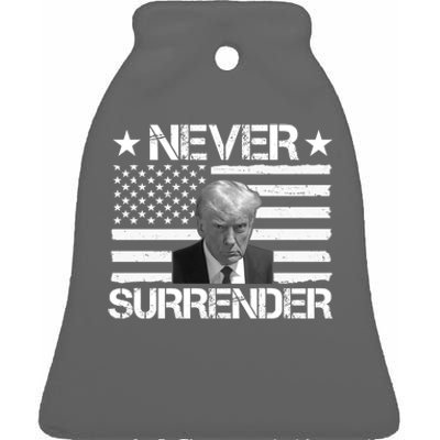 Never Surrender Trump American Flag Ceramic Bell Ornament