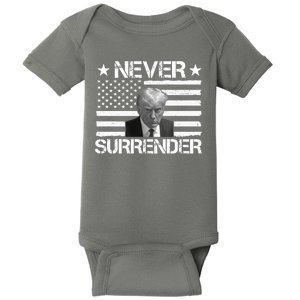 Never Surrender Trump American Flag Baby Bodysuit