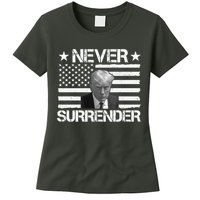 Never Surrender Trump American Flag Women's T-Shirt