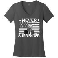 Never Surrender Trump American Flag Women's V-Neck T-Shirt