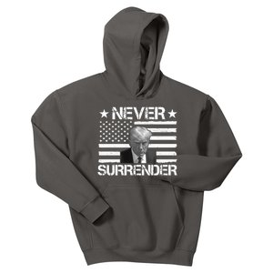 Never Surrender Trump American Flag Kids Hoodie