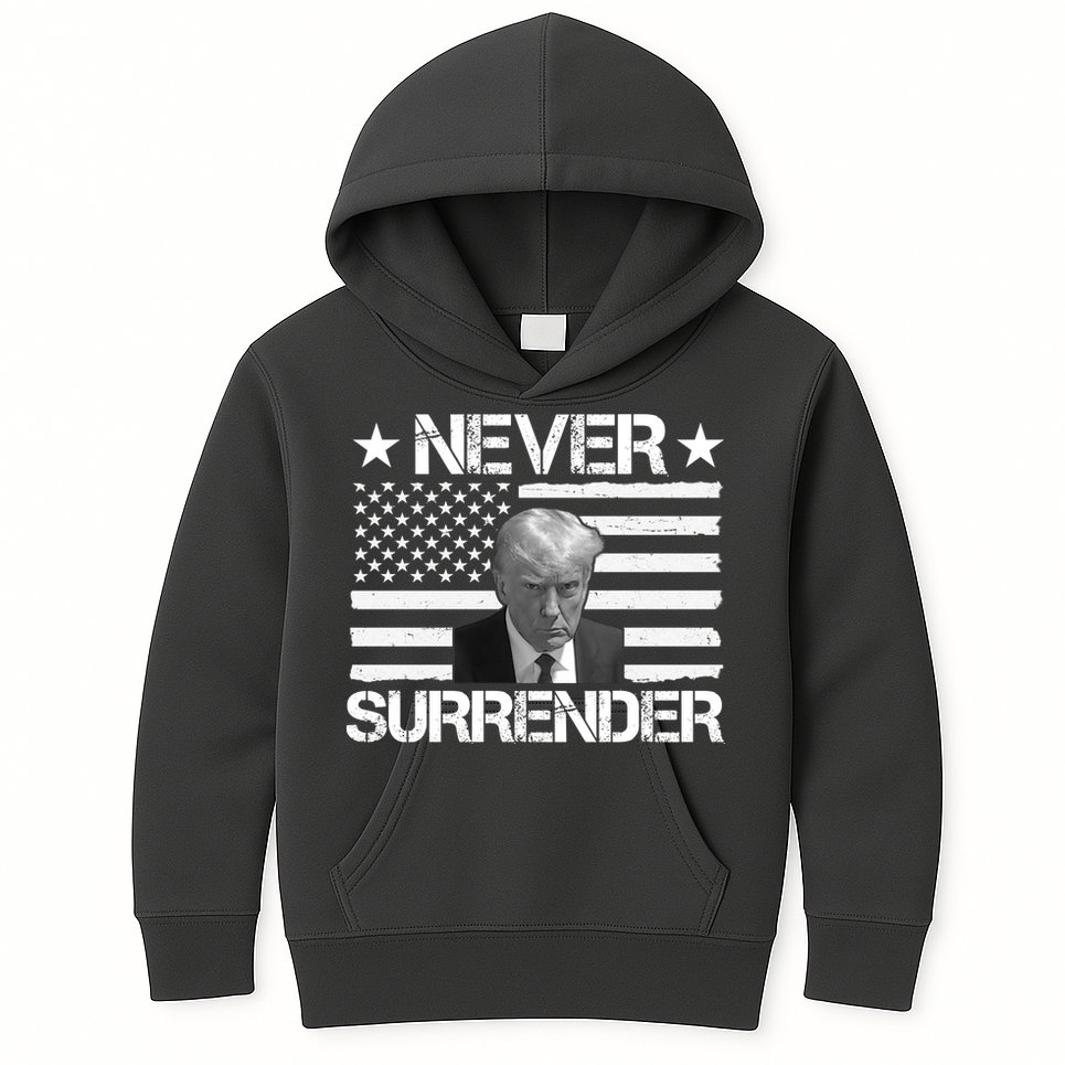 Never Surrender Trump American Flag Kids Hoodie