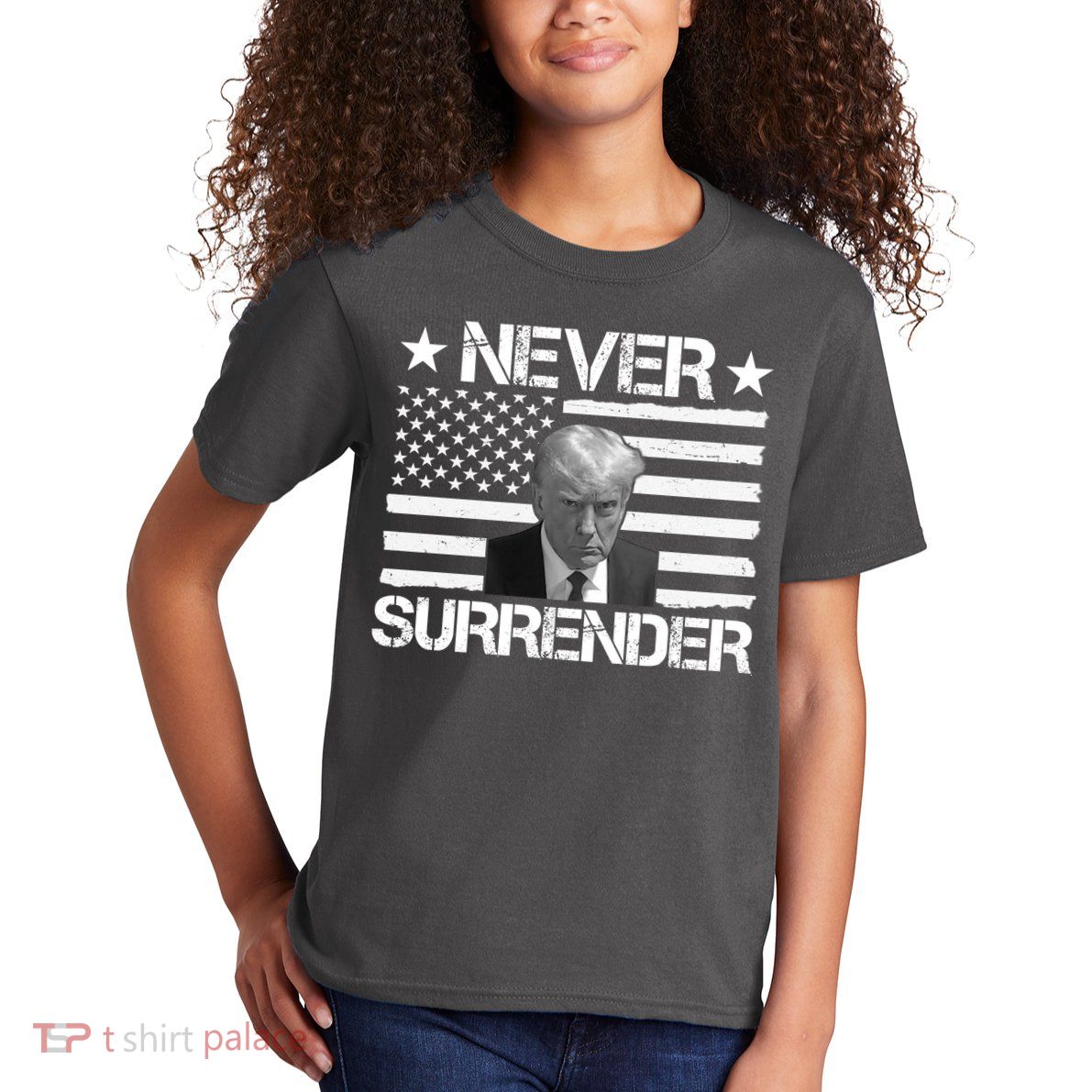 Never Surrender Trump American Flag Kids T-Shirt