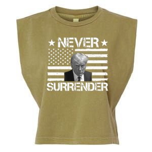 Never Surrender Trump American Flag Garment-Dyed Women's Muscle Tee