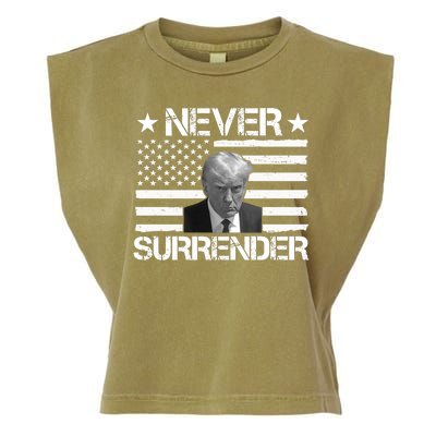 Never Surrender Trump American Flag Garment-Dyed Women's Muscle Tee