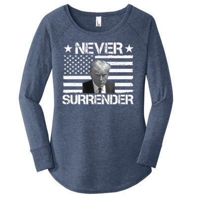 Never Surrender Trump American Flag Women's Perfect Tri Tunic Long Sleeve Shirt