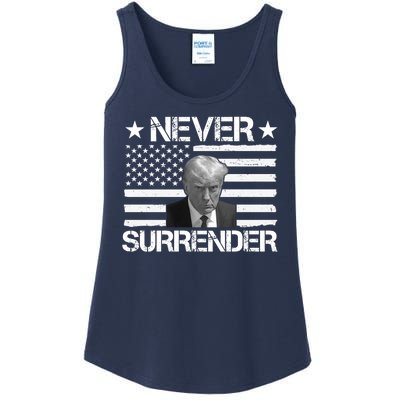 Never Surrender Trump American Flag Ladies Essential Tank