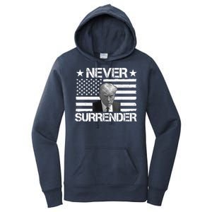 Never Surrender Trump American Flag Women's Pullover Hoodie