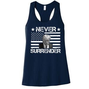 Never Surrender Trump American Flag Women's Racerback Tank