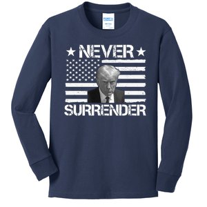 Never Surrender Trump American Flag Kids Long Sleeve Shirt