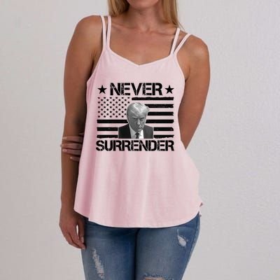 Never Surrender Trump American Flag Women's Strappy Tank