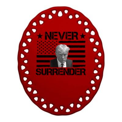 Never Surrender Trump American Flag Ceramic Oval Ornament