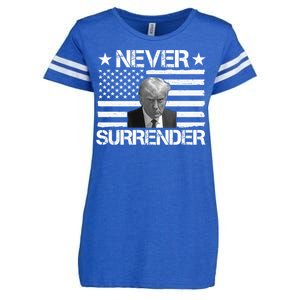 Never Surrender Trump American Flag Enza Ladies Jersey Football T-Shirt