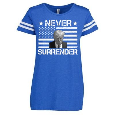 Never Surrender Trump American Flag Enza Ladies Jersey Football T-Shirt