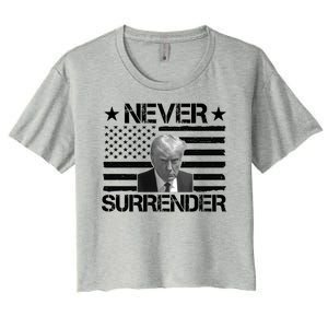 Never Surrender Trump American Flag Women's Crop Top Tee