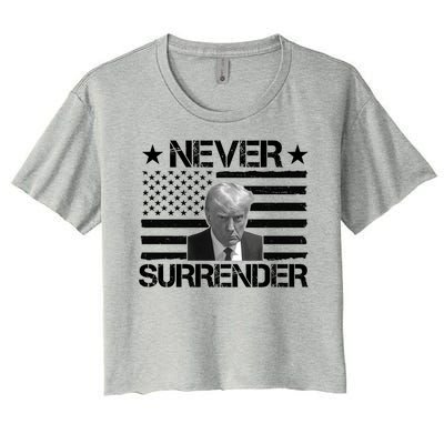 Never Surrender Trump American Flag Women's Crop Top Tee