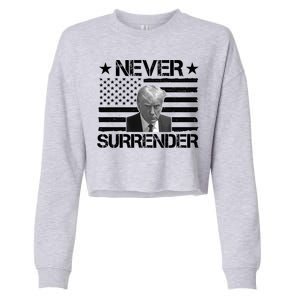 Never Surrender Trump American Flag Cropped Pullover Crew