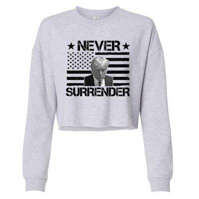 Never Surrender Trump American Flag Cropped Pullover Crew