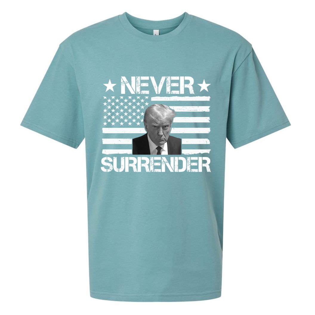 Never Surrender Trump American Flag Sueded Cloud Jersey T-Shirt