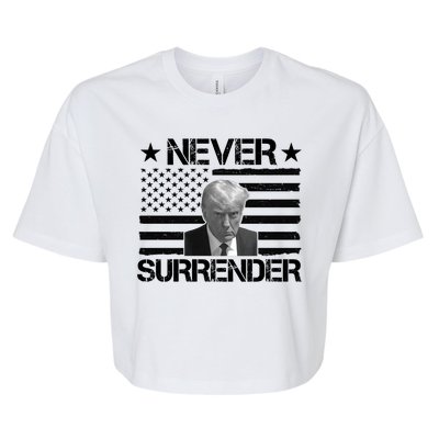 Never Surrender Trump American Flag Bella+Canvas Jersey Crop Tee