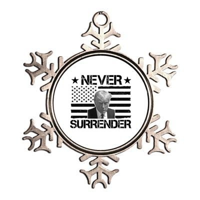 Never Surrender Trump American Flag Metallic Star Ornament