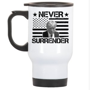 Never Surrender Trump American Flag Stainless Steel Travel Mug