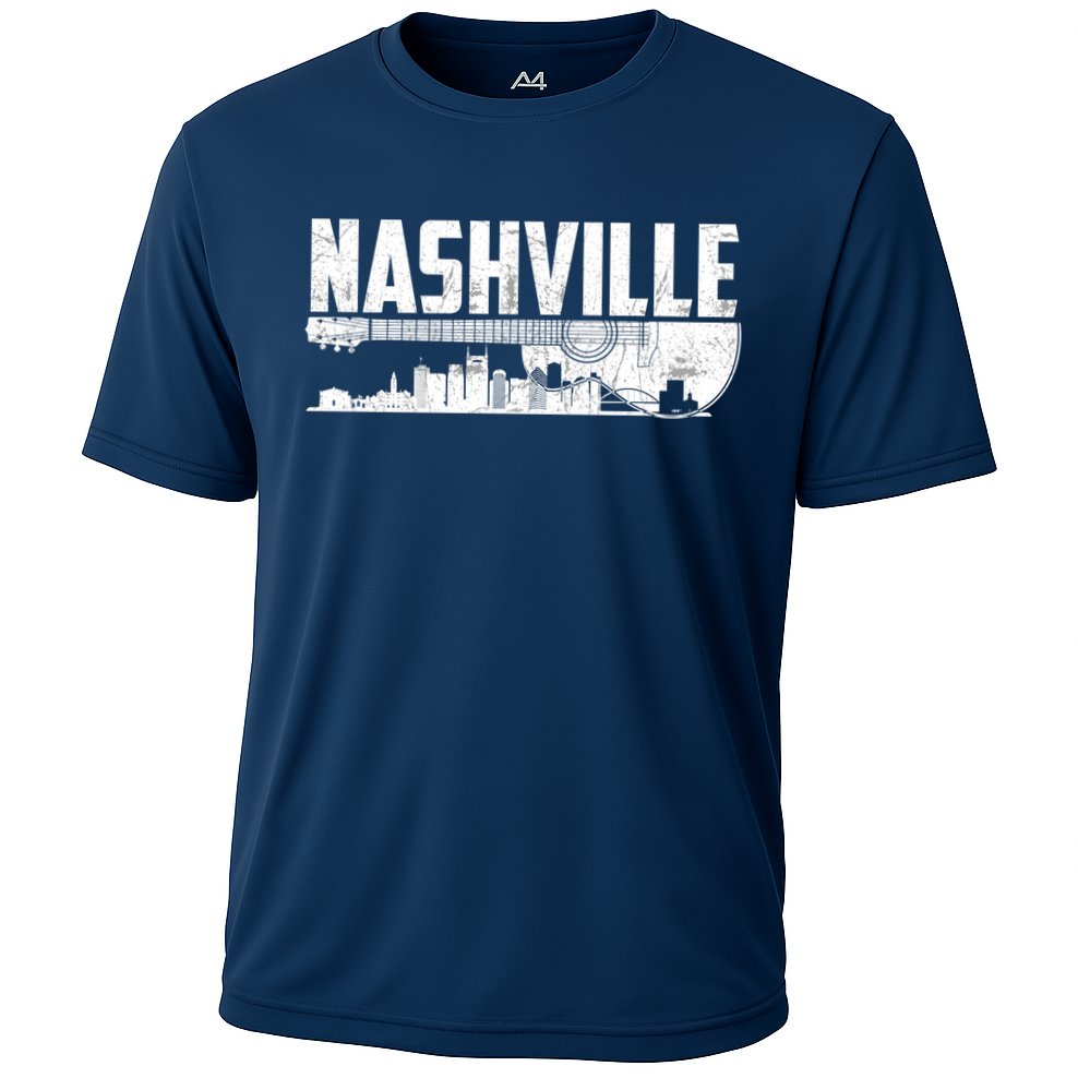 Nashville Skyline Tennessee Country Music Guitar Player Cooling Performance Crew T-Shirt
