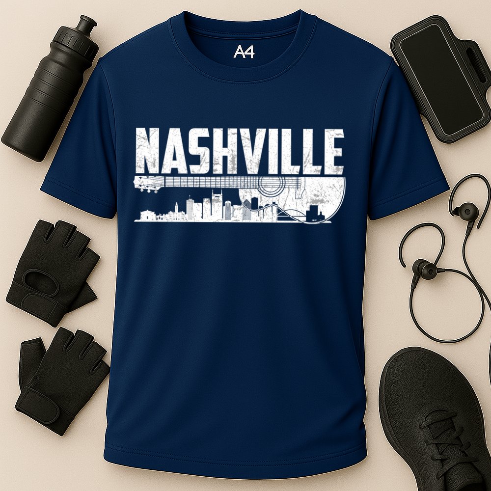 Nashville Skyline Tennessee Country Music Guitar Player Cooling Performance Crew T-Shirt