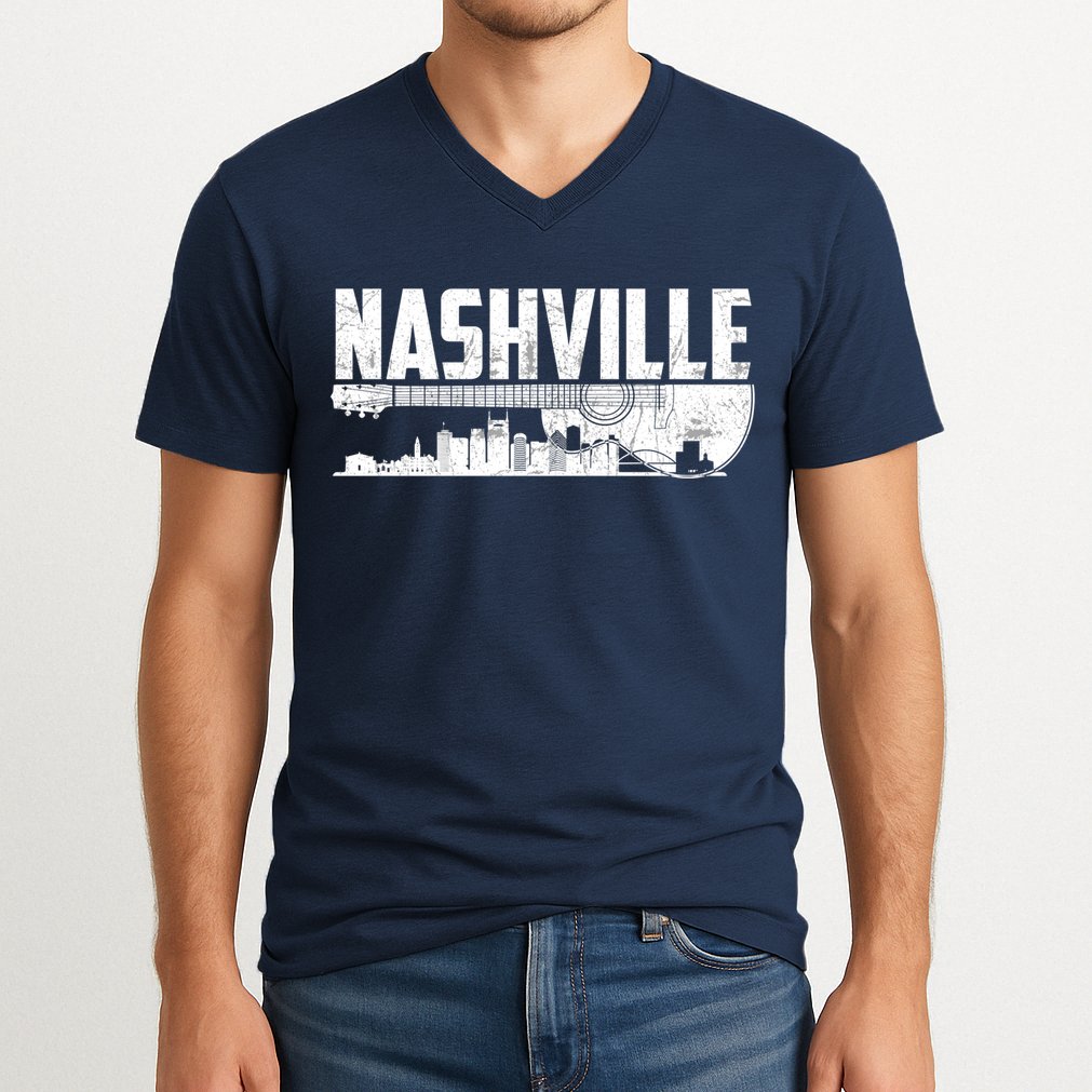 Nashville Skyline Tennessee Country Music Guitar Player V-Neck T-Shirt