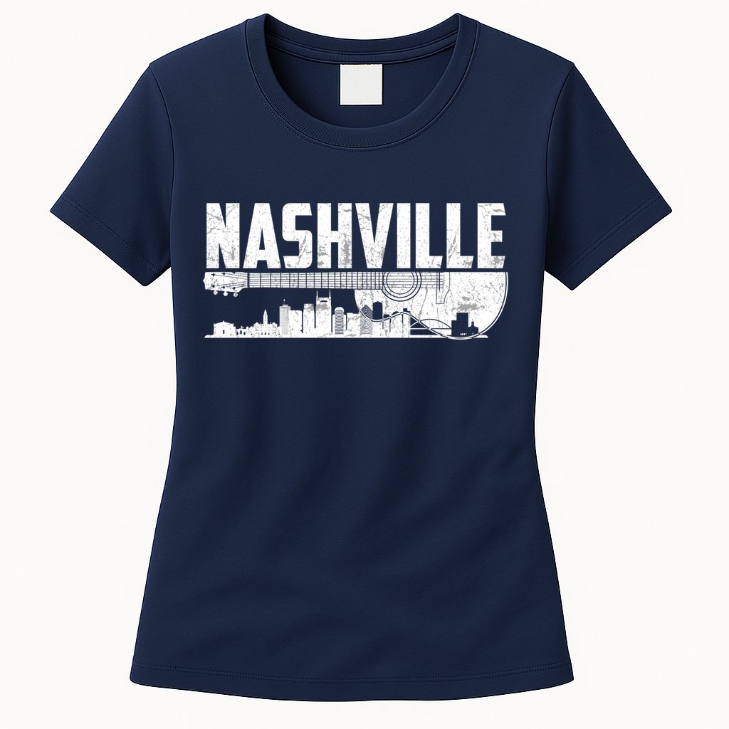 Nashville Skyline Tennessee Country Music Guitar Player Womens T-Shirt